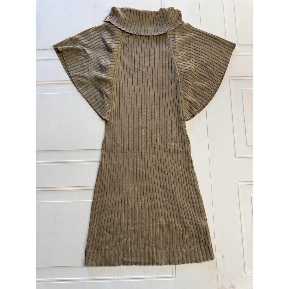 Calvin Klein Women’s Cowl Neck Flutter Sleeve Tan Ribbed Sweater Dress Size P/S - Picture 6 of 6